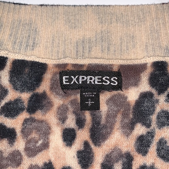 Express Leopard Print Lightweight V-Neck Long Sleeves Sweater Size S/P - Picture 2 of 11